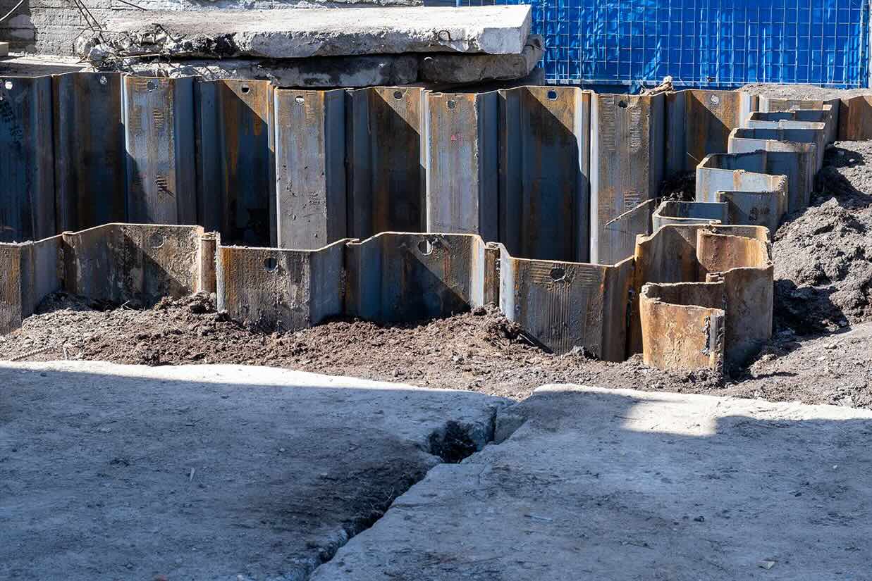sheet pile wall_789416064 xs sheet pile wall - groundwork operations in construction